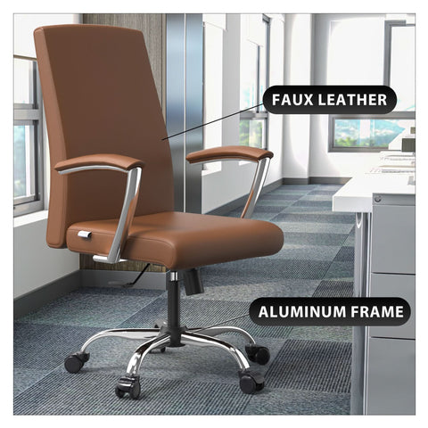Evander Modern Swivel Office Chair in Faux Leather with Adjustable Height and Silver Frame