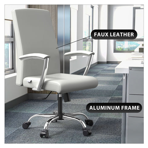 Evander Modern Swivel Office Chair in Faux Leather with Adjustable Height and Silver Frame