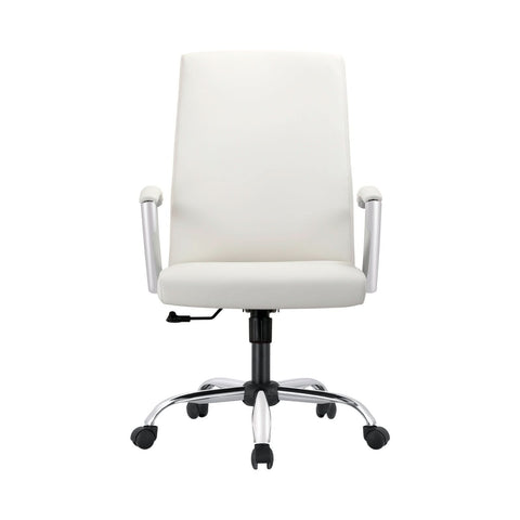 Evander Modern Swivel Office Chair in Faux Leather with Adjustable Height and Silver Frame