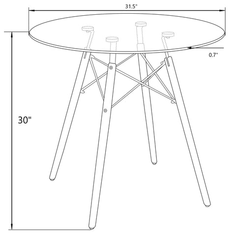 Dover 31"/47" Round Bistro Dining Table With Glass/MDF Tabletop and Beech Wood Eiffel Base