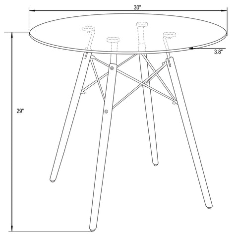 Dover 31"/47" Round Bistro Dining Table With Glass/MDF Tabletop and Beech Wood Eiffel Base