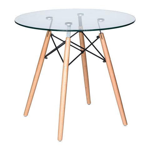 Dover 31"/47" Round Bistro Dining Table With Glass/MDF Tabletop and Beech Wood Eiffel Base