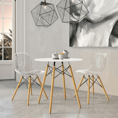 Dover 31"/47" Round Bistro Dining Table With Glass/MDF Tabletop and Beech Wood Eiffel Base