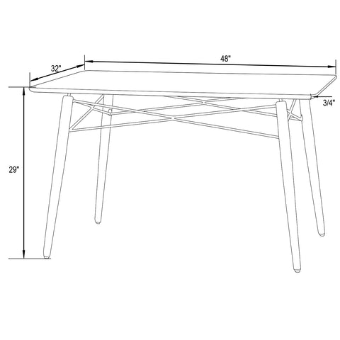 LeisureMod Dover Rectangle Top Dining Table With Natural Wood Eiffel Base