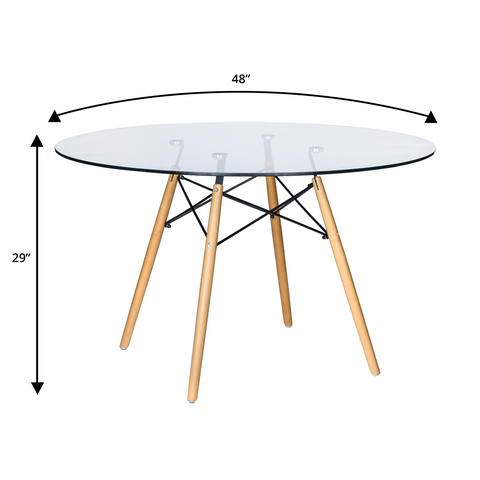 Dover 31"/47" Round Bistro Dining Table With Glass/MDF Tabletop and Beech Wood Eiffel Base