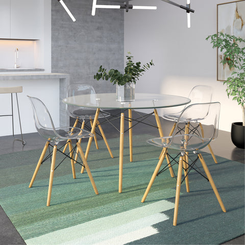 Dover 31"/47" Round Bistro Dining Table With Glass/MDF Tabletop and Beech Wood Eiffel Base