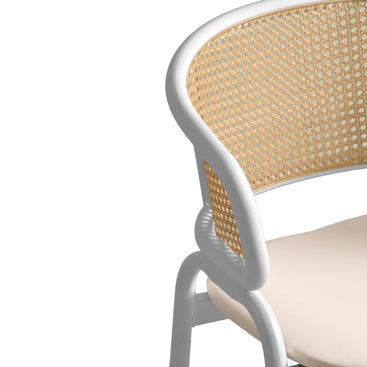 Ervilla Leather Bar Stool with Powder-Coated Stainless Steel Base and Curved Wicker Back Design White White Bar Stools Leisuremod