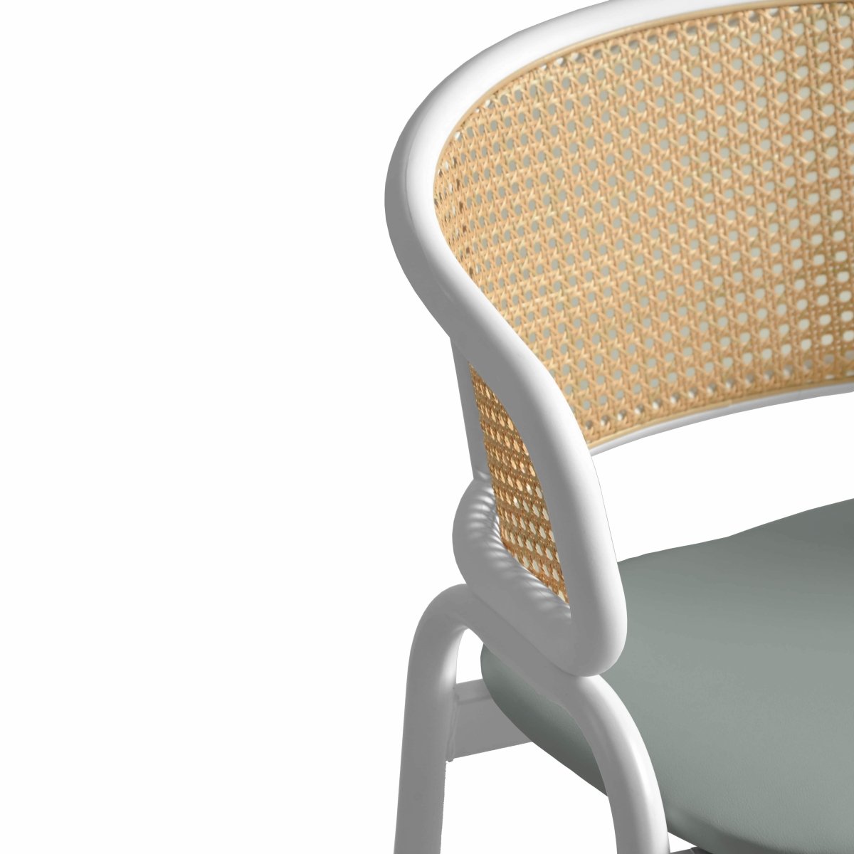 Ervilla Leather Bar Stool with Powder-Coated Stainless Steel Base and Curved Wicker Back Design Grey White Bar Stools Leisuremod