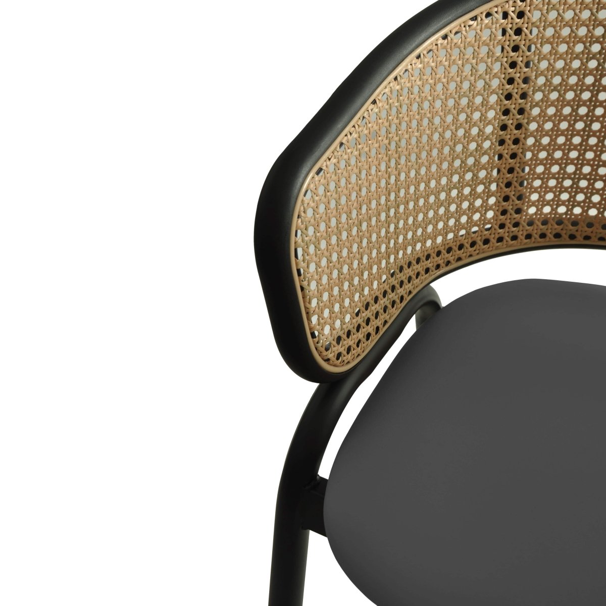 Ervilla Leather Bar Stool with Powder-Coated Stainless Steel Base and Curved Wicker Back Design Black Black Bar Stools Leisuremod
