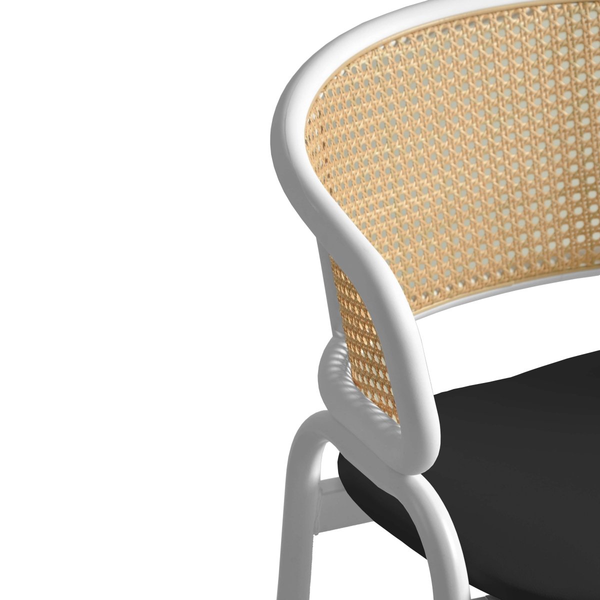 Ervilla Leather Bar Stool with Powder-Coated Stainless Steel Base and Curved Wicker Back Design Black White Bar Stools Leisuremod