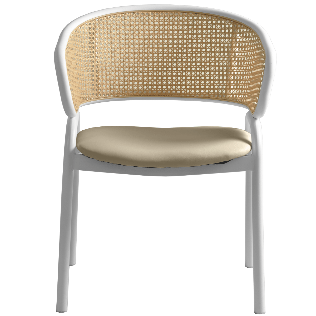 Ervilla Leather Dining Armchair in Black/White Stainless Steel Base With Wicker Back