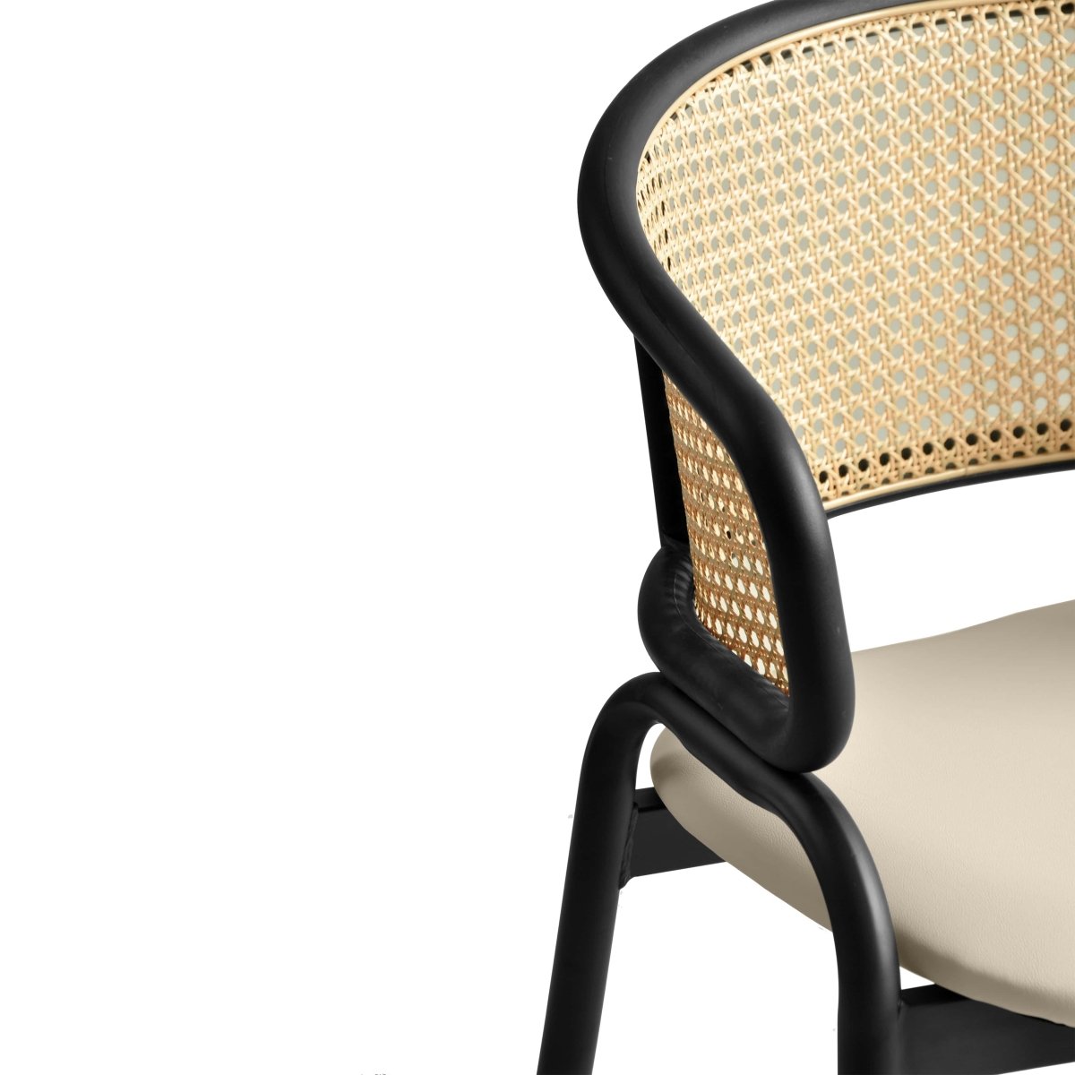 Ervilla Leather Dining Armchair in Black/White Stainless Steel Base With Wicker Back