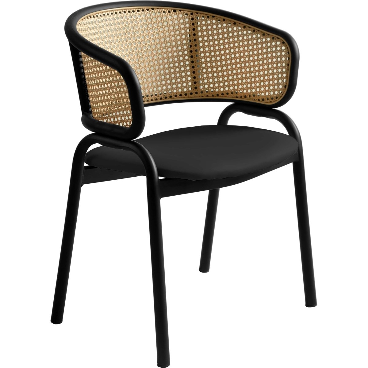 Ervilla Leather Dining Armchair in Black/White Stainless Steel Base With Wicker Back
