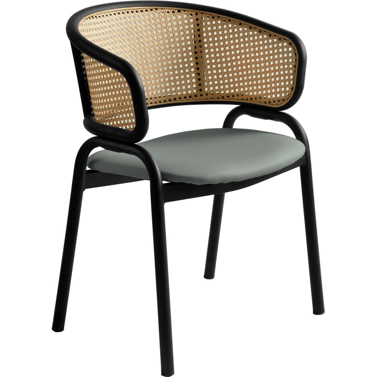 Ervilla Leather Dining Armchair in Black/White Stainless Steel Base With Wicker Back
