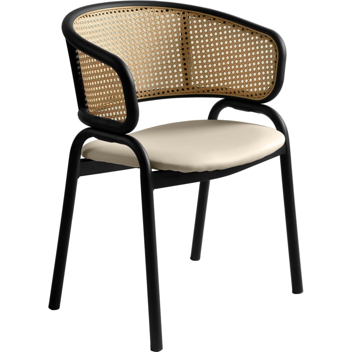 Ervilla Leather Dining Armchair in Black/White Stainless Steel Base With Wicker Back