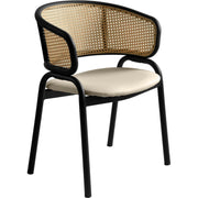 Ervilla Leather Dining Armchair in Black/White Stainless Steel Base With Wicker Back