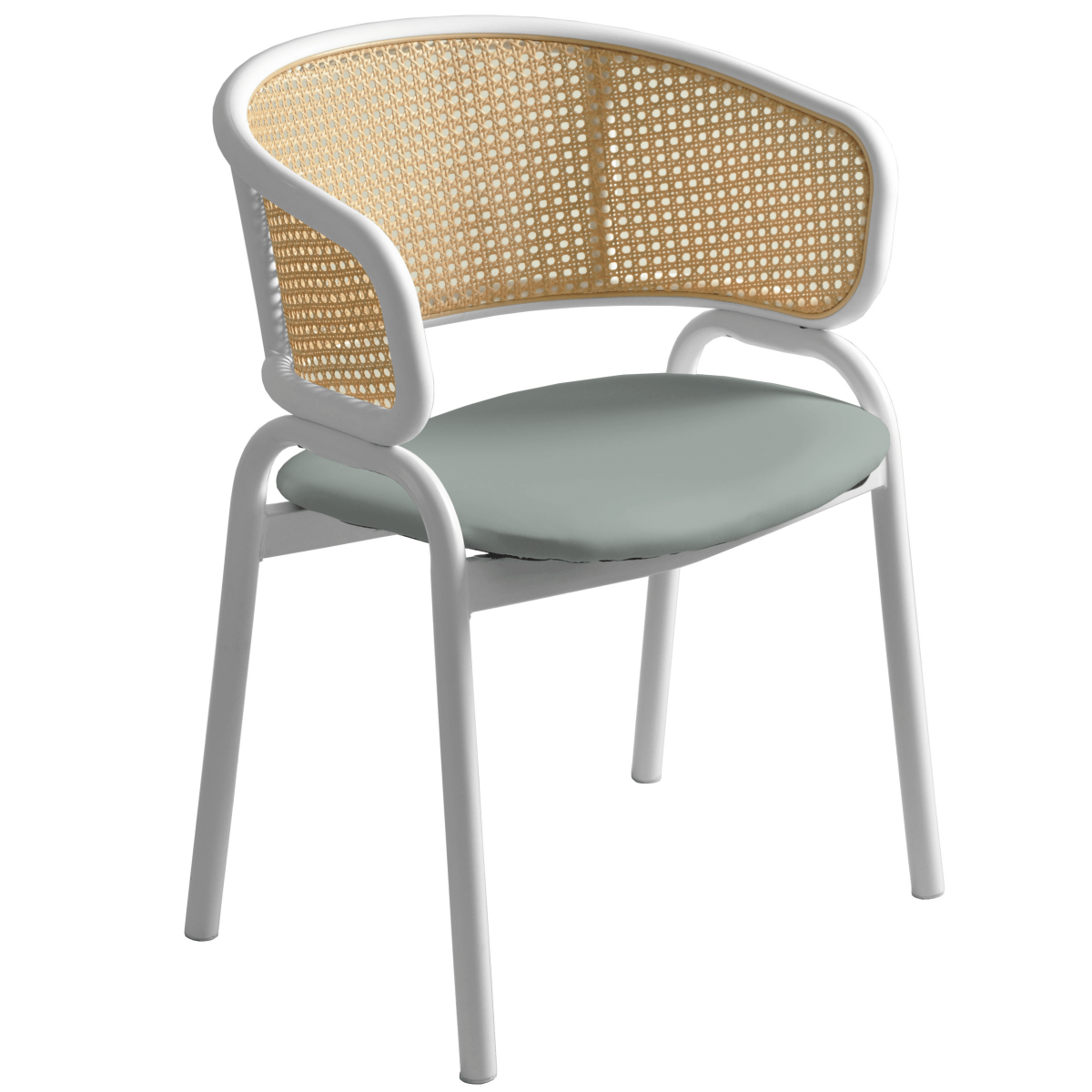 Ervilla Leather Dining Armchair in Black/White Stainless Steel Base With Wicker Back
