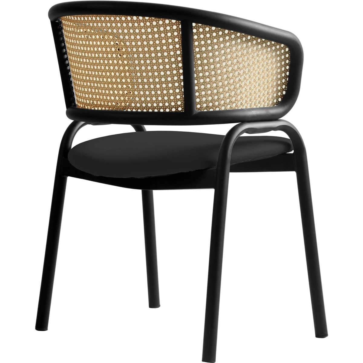 Ervilla Leather Dining Armchair in Black/White Stainless Steel Base With Wicker Back