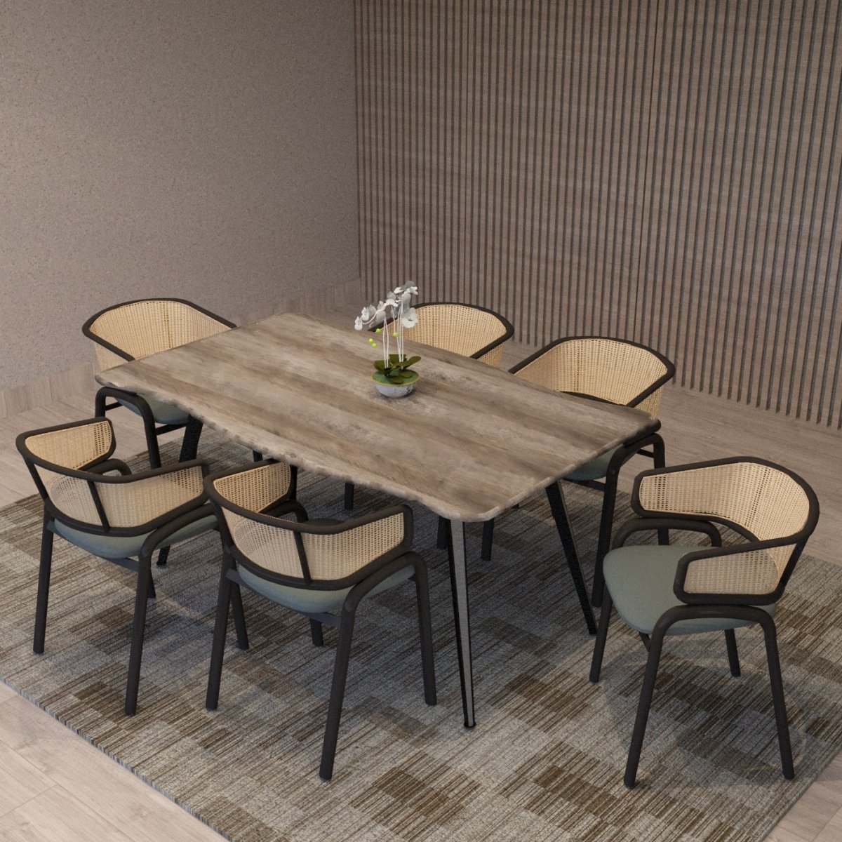 Ervilla Leather Dining Armchair in Black/White Stainless Steel Base With Wicker Back