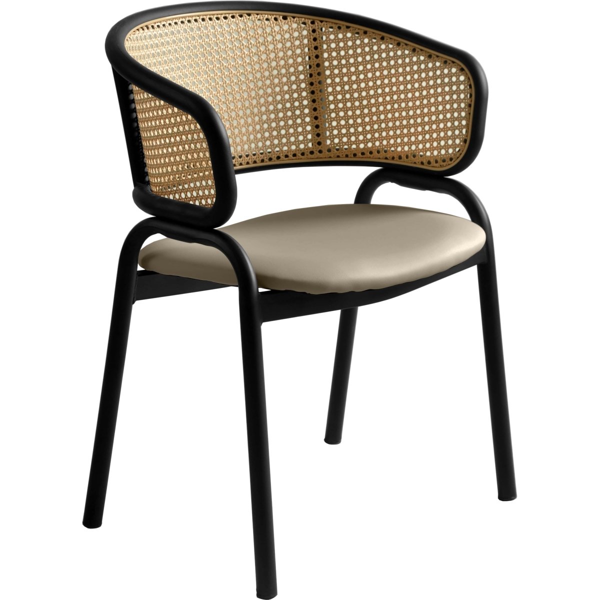 Ervilla Leather Dining Armchair in Black/White Stainless Steel Base With Wicker Back