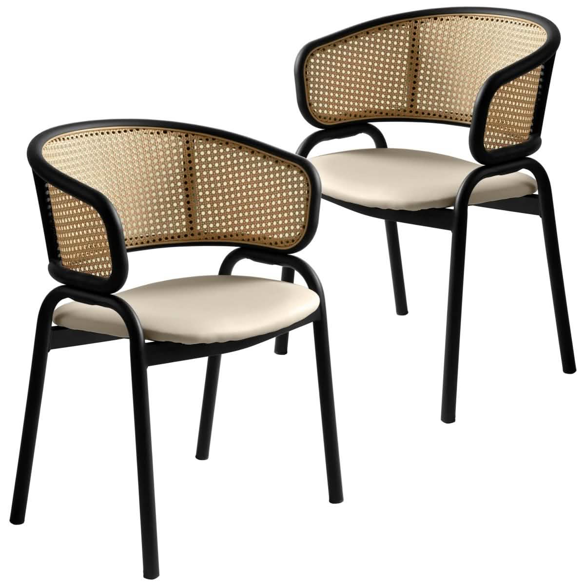 Ervilla Leather Upholstered Dining Armchair With Wicker Back Set of 2