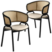 Ervilla Leather Upholstered Dining Armchair With Wicker Back Set of 2