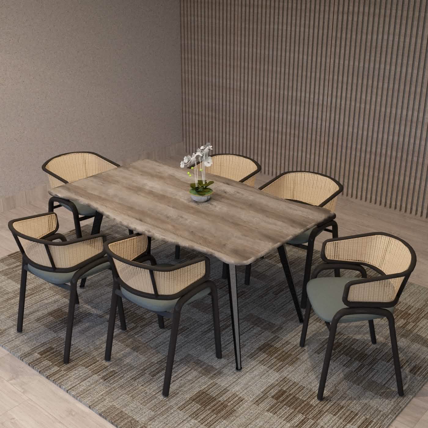 Ervilla Leather Upholstered Dining Armchair With Wicker Back Set of 2