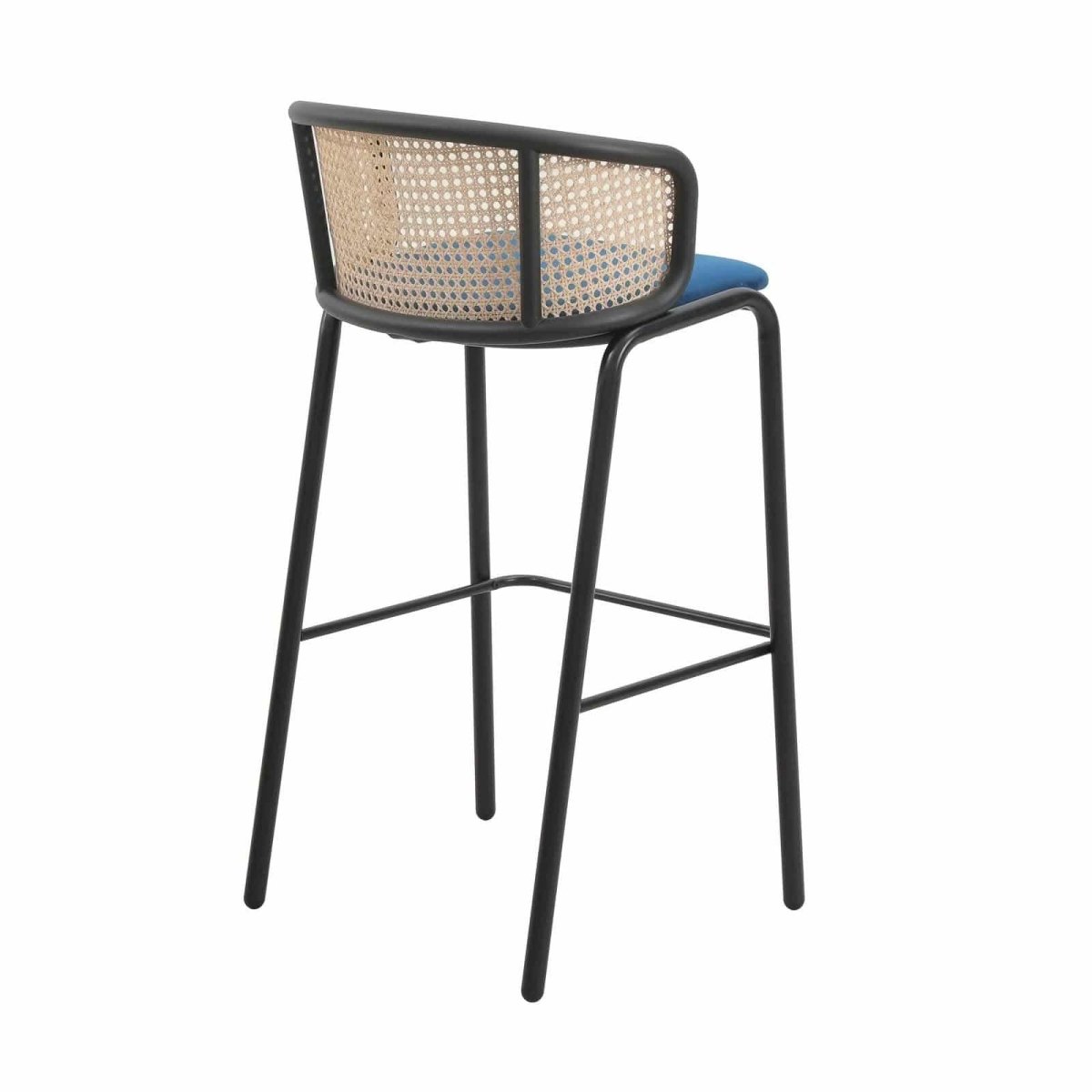 Ervilla Mid - Century Modern Wicker Bar Stool with Fabric Seat and Black/White Powder Coated Steel Frame