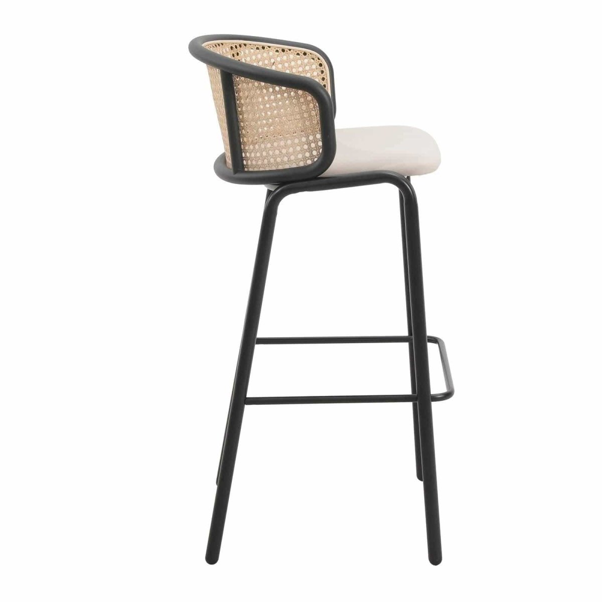 Ervilla Mid - Century Modern Wicker Bar Stool with Fabric Seat and Black/White Powder Coated Steel Frame