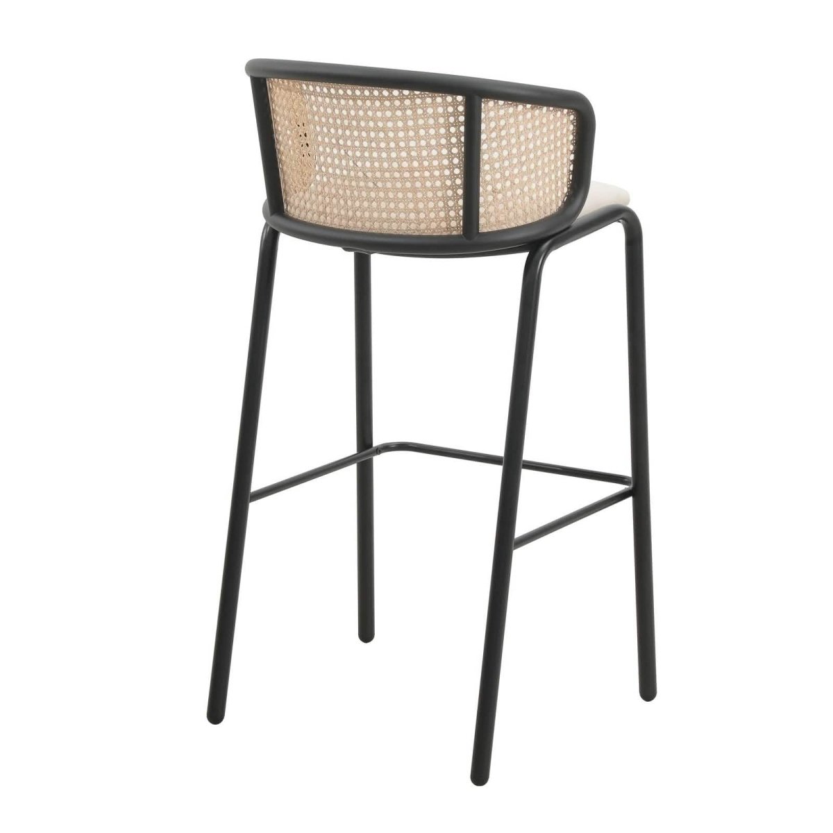 Ervilla Mid - Century Modern Wicker Bar Stool with Fabric Seat and Black/White Powder Coated Steel Frame