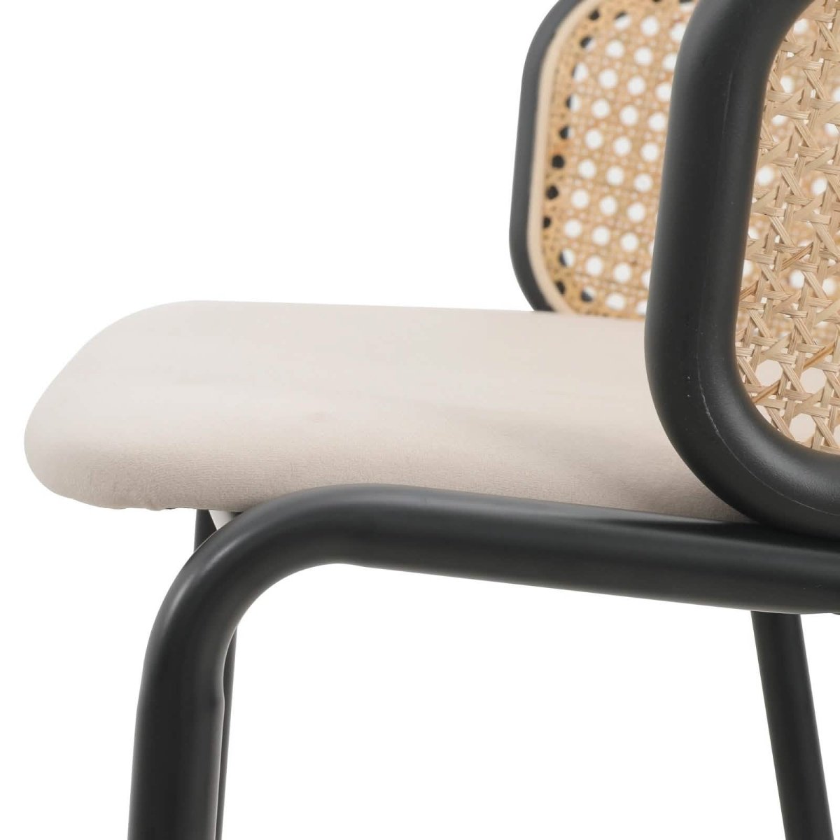 Ervilla Mid - Century Modern Wicker Bar Stool with Fabric Seat and Black/White Powder Coated Steel Frame