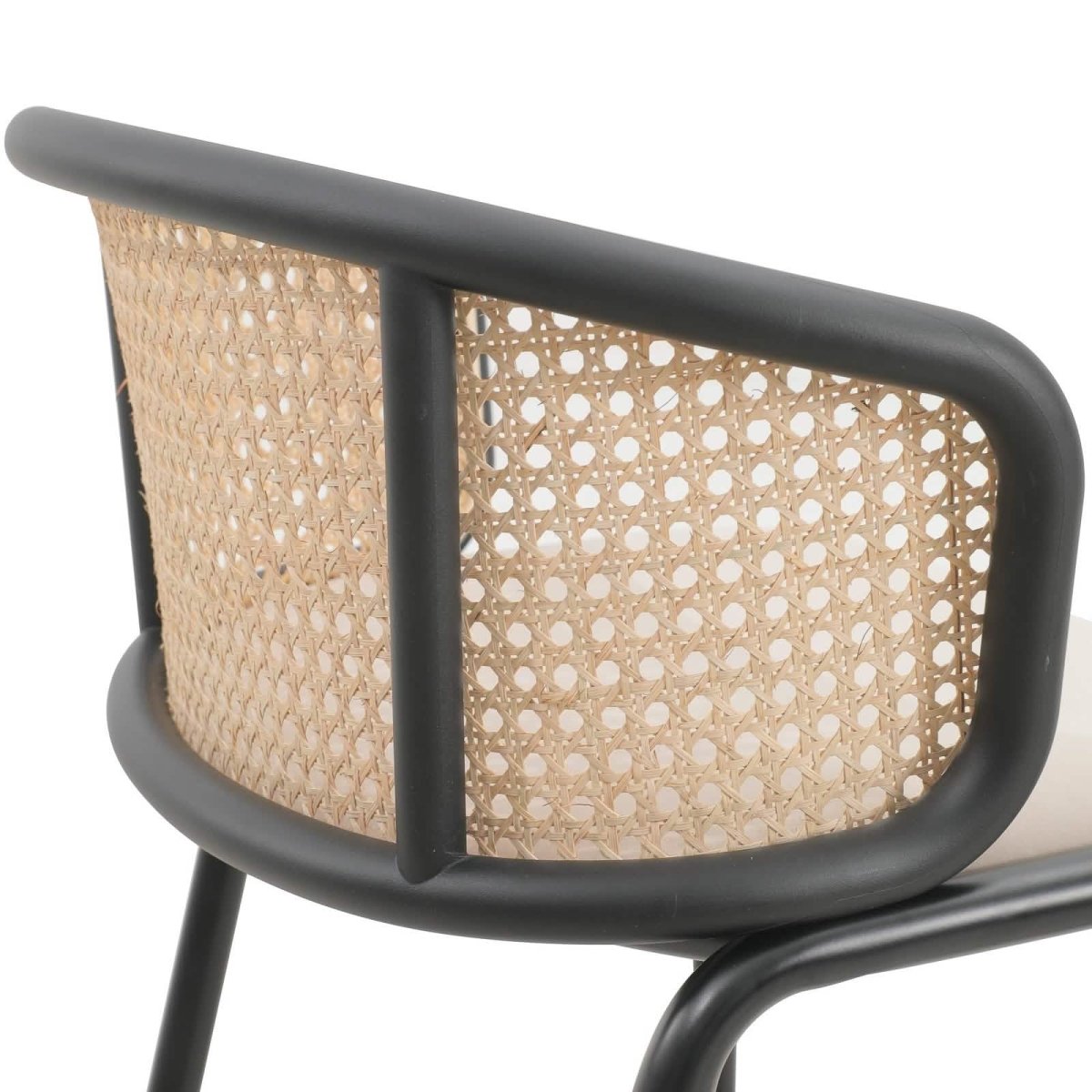 Ervilla Mid - Century Modern Wicker Bar Stool with Fabric Seat and Black/White Powder Coated Steel Frame