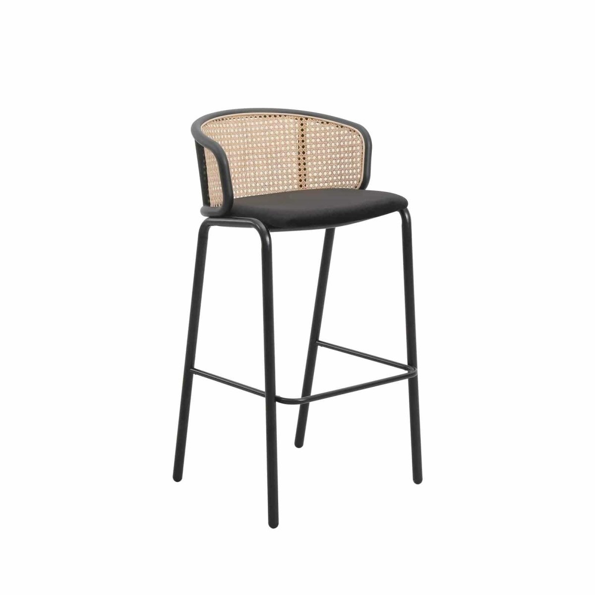 Ervilla Mid - Century Modern Wicker Bar Stool with Fabric Seat and Black/White Powder Coated Steel Frame