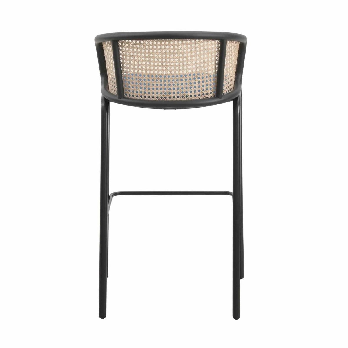 Ervilla Mid - Century Modern Wicker Bar Stool with Fabric Seat and Black/White Powder Coated Steel Frame