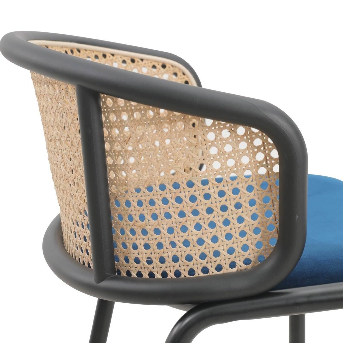 Ervilla Mid - Century Modern Wicker Bar Stool with Fabric Seat and Black/White Powder Coated Steel Frame