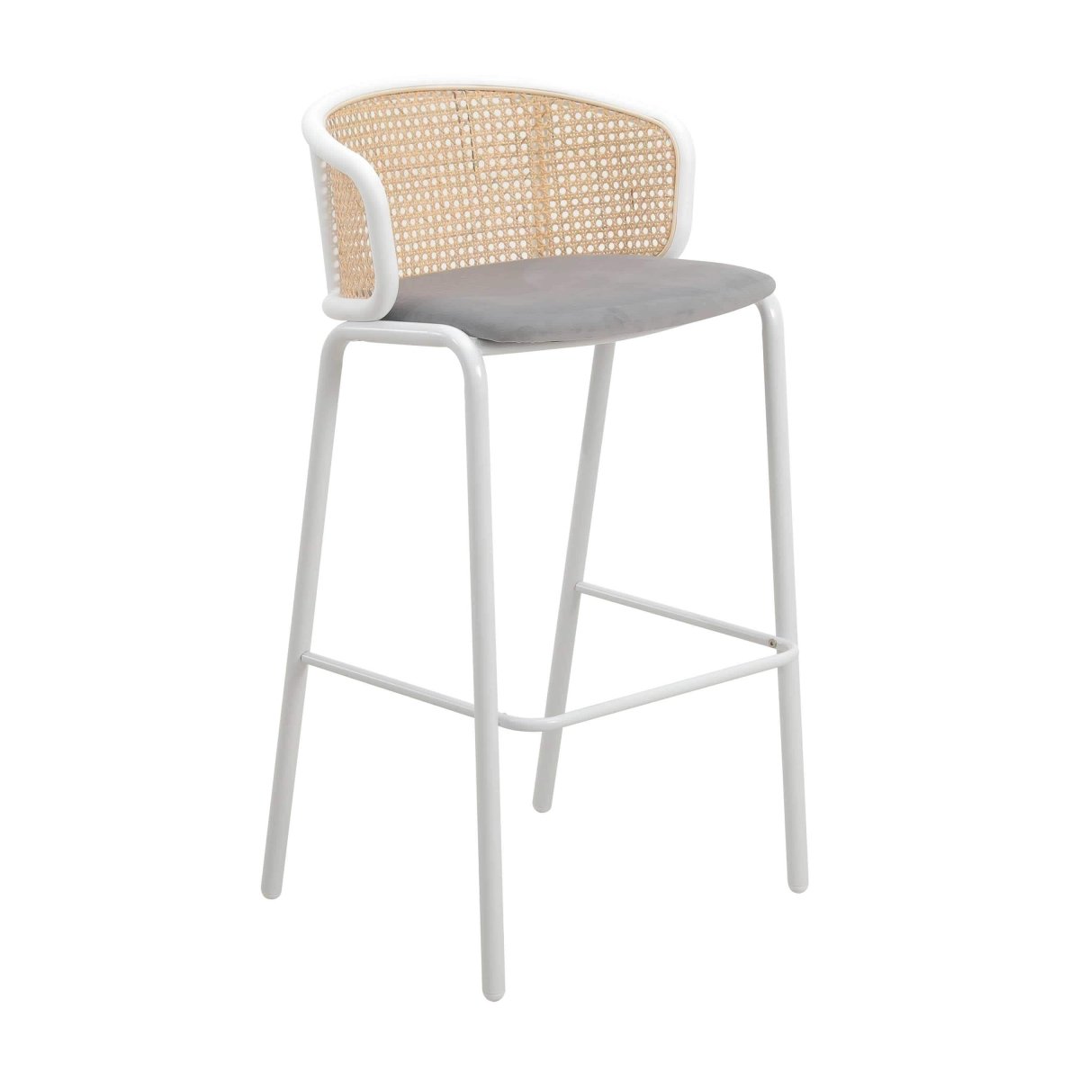 Ervilla Mid - Century Modern Wicker Bar Stool with Fabric Seat and Black/White Powder Coated Steel Frame