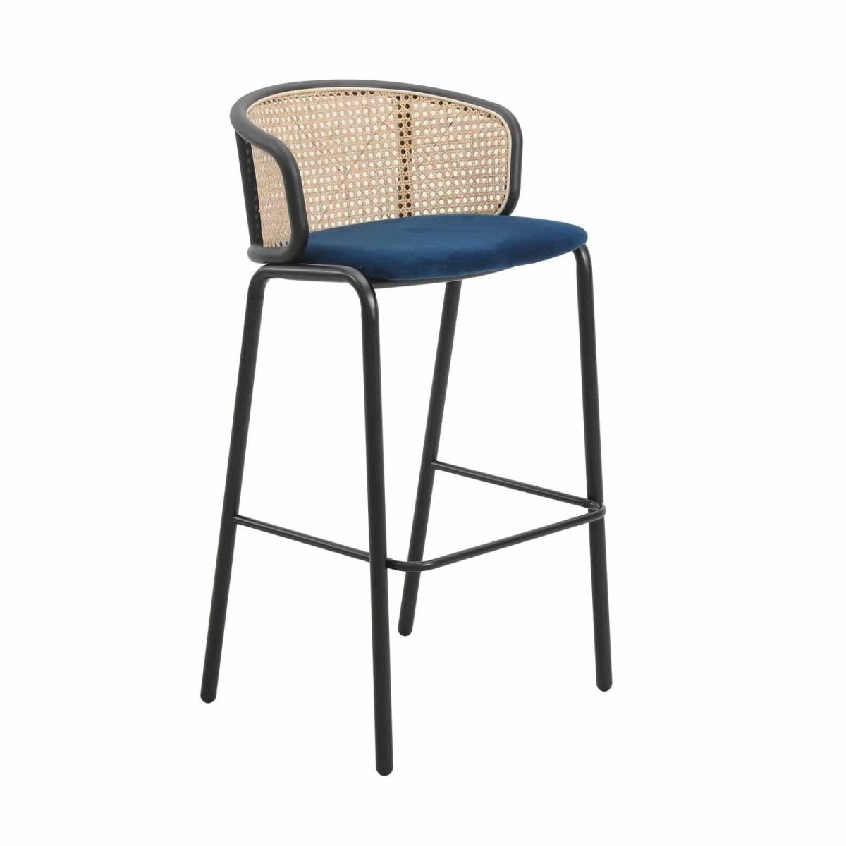 Ervilla Mid - Century Modern Wicker Bar Stool with Fabric Seat and Black/White Powder Coated Steel Frame