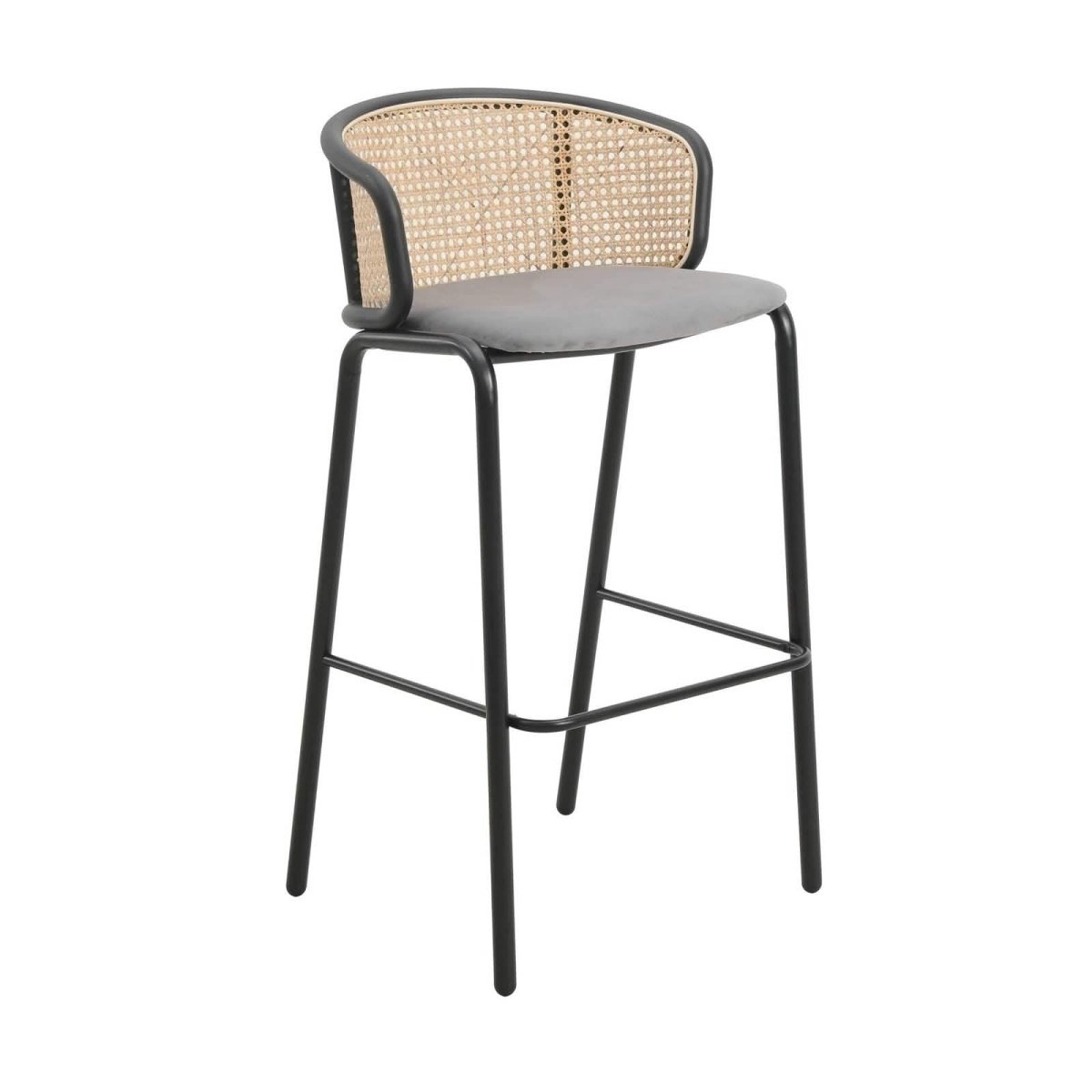 Ervilla Mid - Century Modern Wicker Bar Stool with Fabric Seat and Black/White Powder Coated Steel Frame