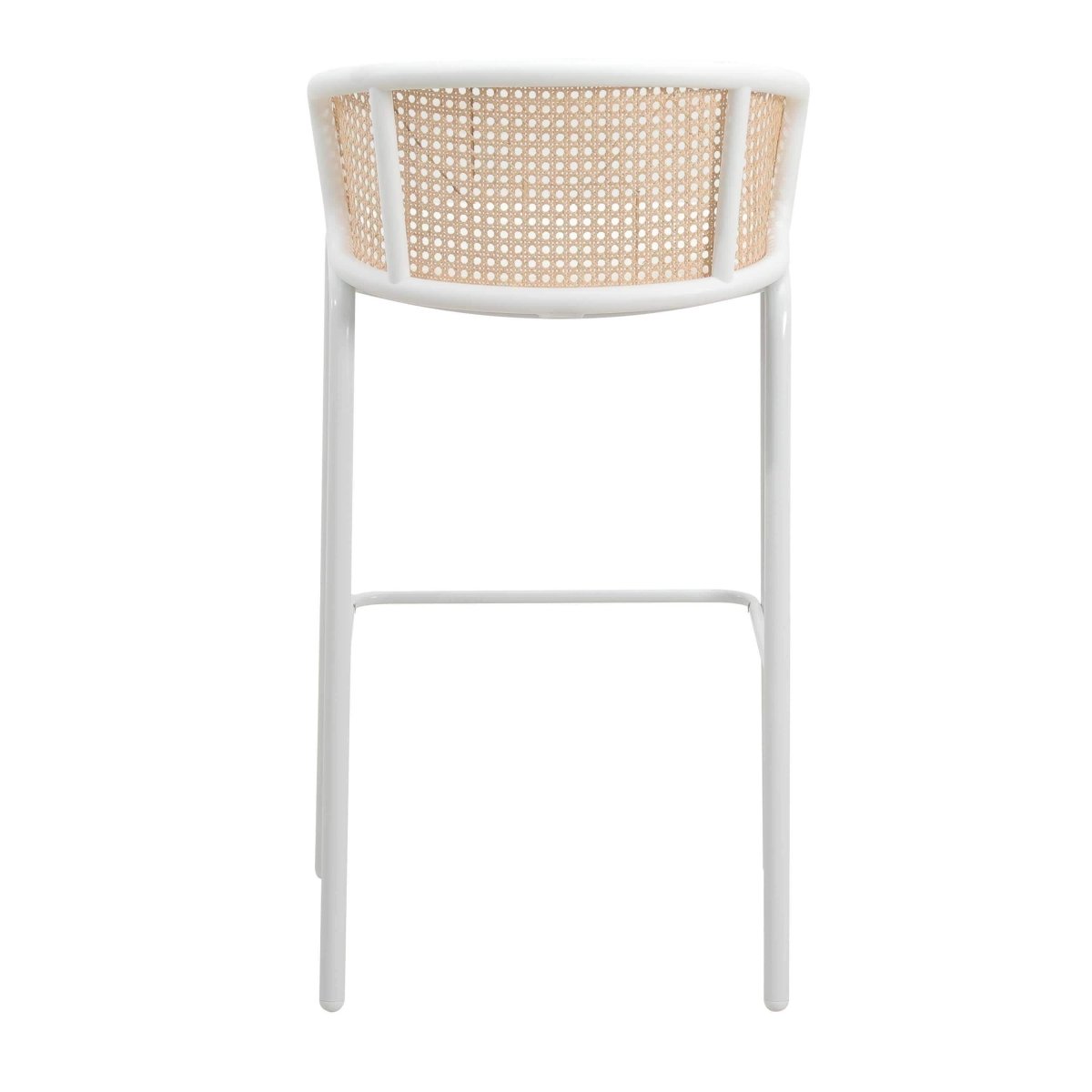 Ervilla Mid - Century Modern Wicker Bar Stool with Fabric Seat and Black/White Powder Coated Steel Frame