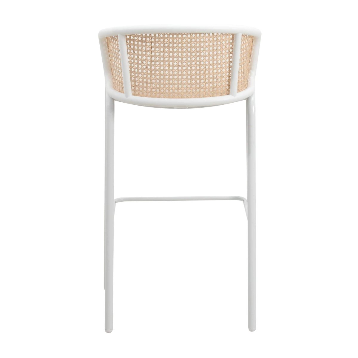 Ervilla Mid - Century Modern Wicker Bar Stool with Fabric Seat and Black/White Powder Coated Steel Frame