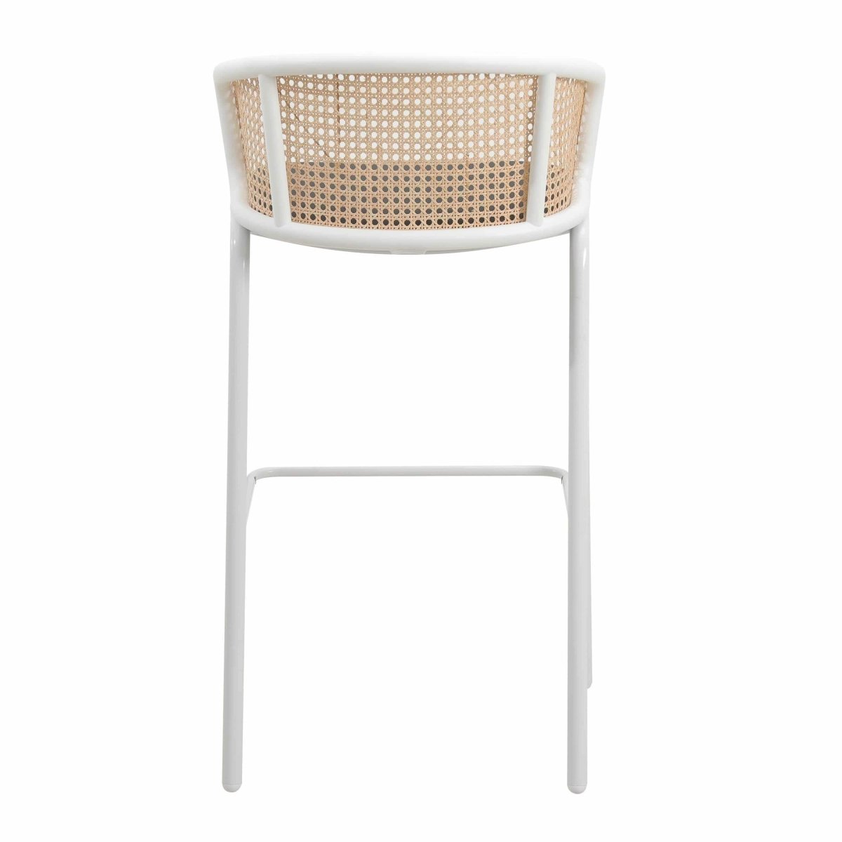 Ervilla Mid - Century Modern Wicker Bar Stool with Fabric Seat and Black/White Powder Coated Steel Frame