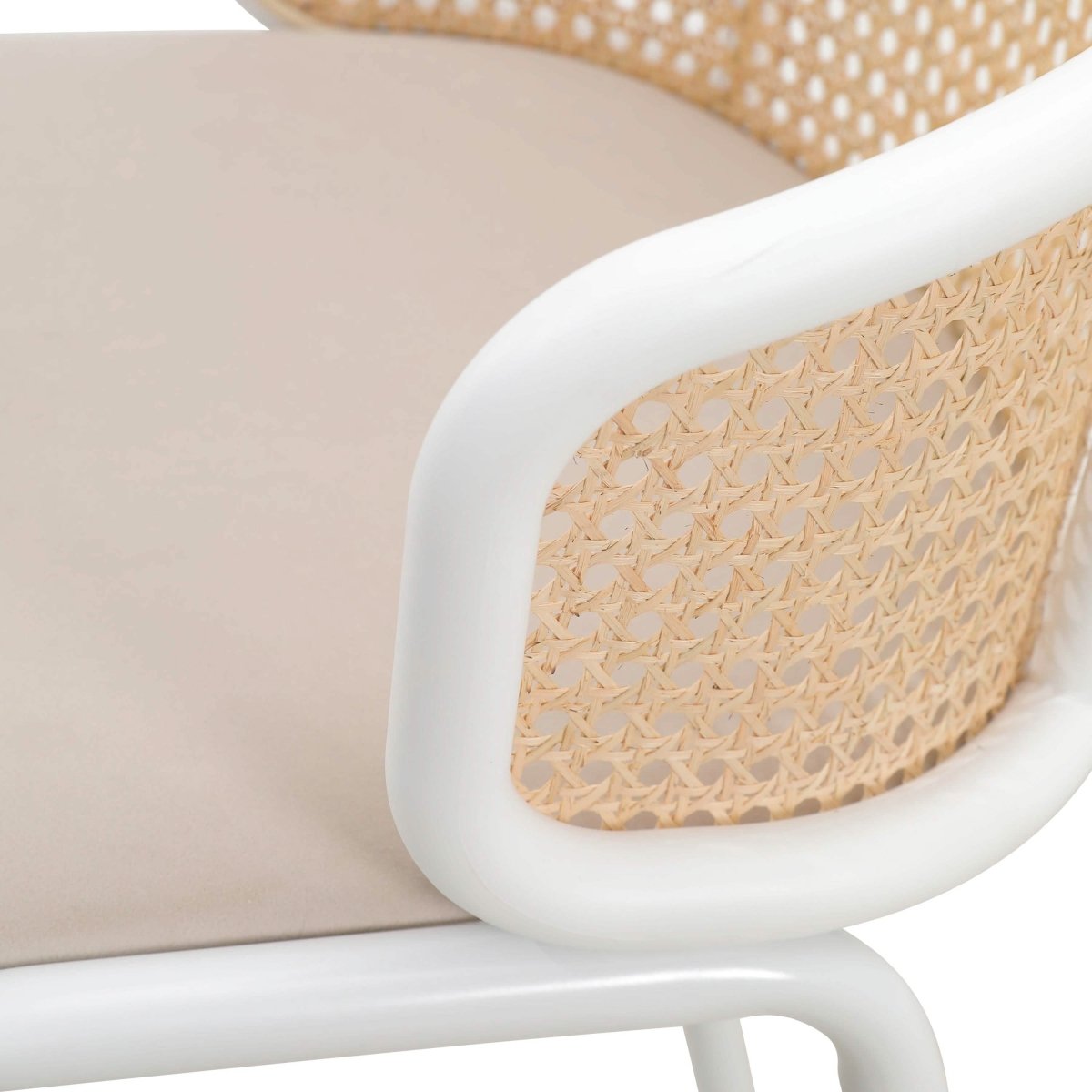 Ervilla Mid - Century Modern Wicker Bar Stool with Fabric Seat and Black/White Powder Coated Steel Frame