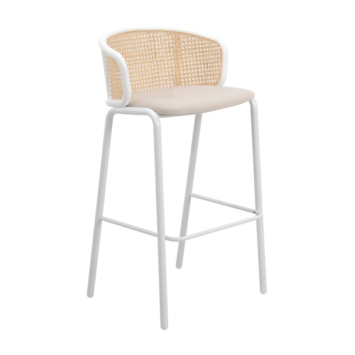 Ervilla Mid - Century Modern Wicker Bar Stool with Fabric Seat and Black/White Powder Coated Steel Frame