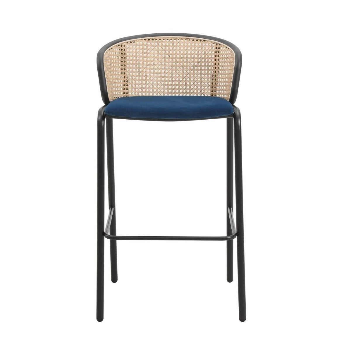 Ervilla Mid - Century Modern Wicker Bar Stool with Fabric Seat and Black/White Powder Coated Steel Frame