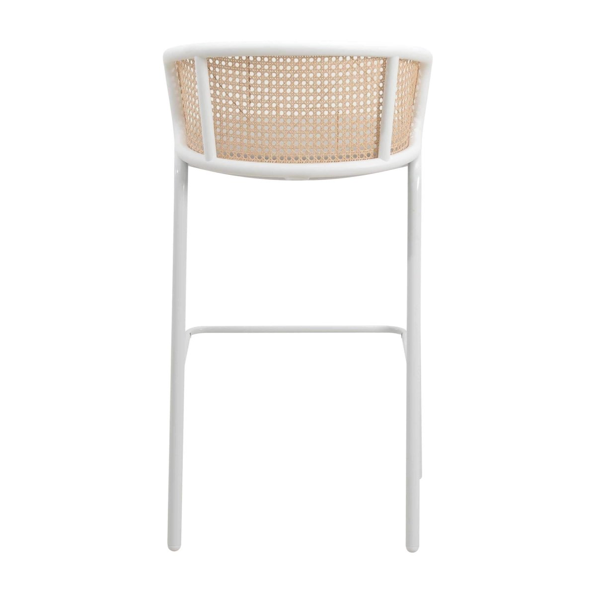 Ervilla Mid - Century Modern Wicker Bar Stool with Fabric Seat and Black/White Powder Coated Steel Frame