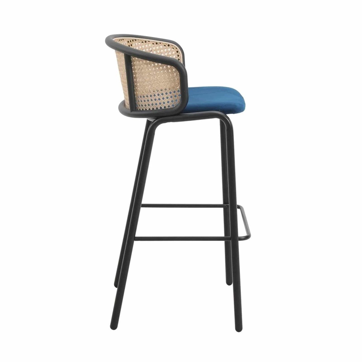 Ervilla Mid - Century Modern Wicker Bar Stool with Fabric Seat and Black/White Powder Coated Steel Frame