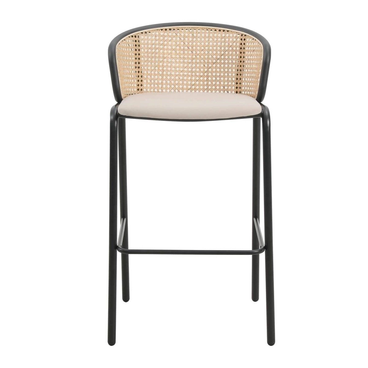 Ervilla Mid - Century Modern Wicker Bar Stool with Fabric Seat and Black/White Powder Coated Steel Frame