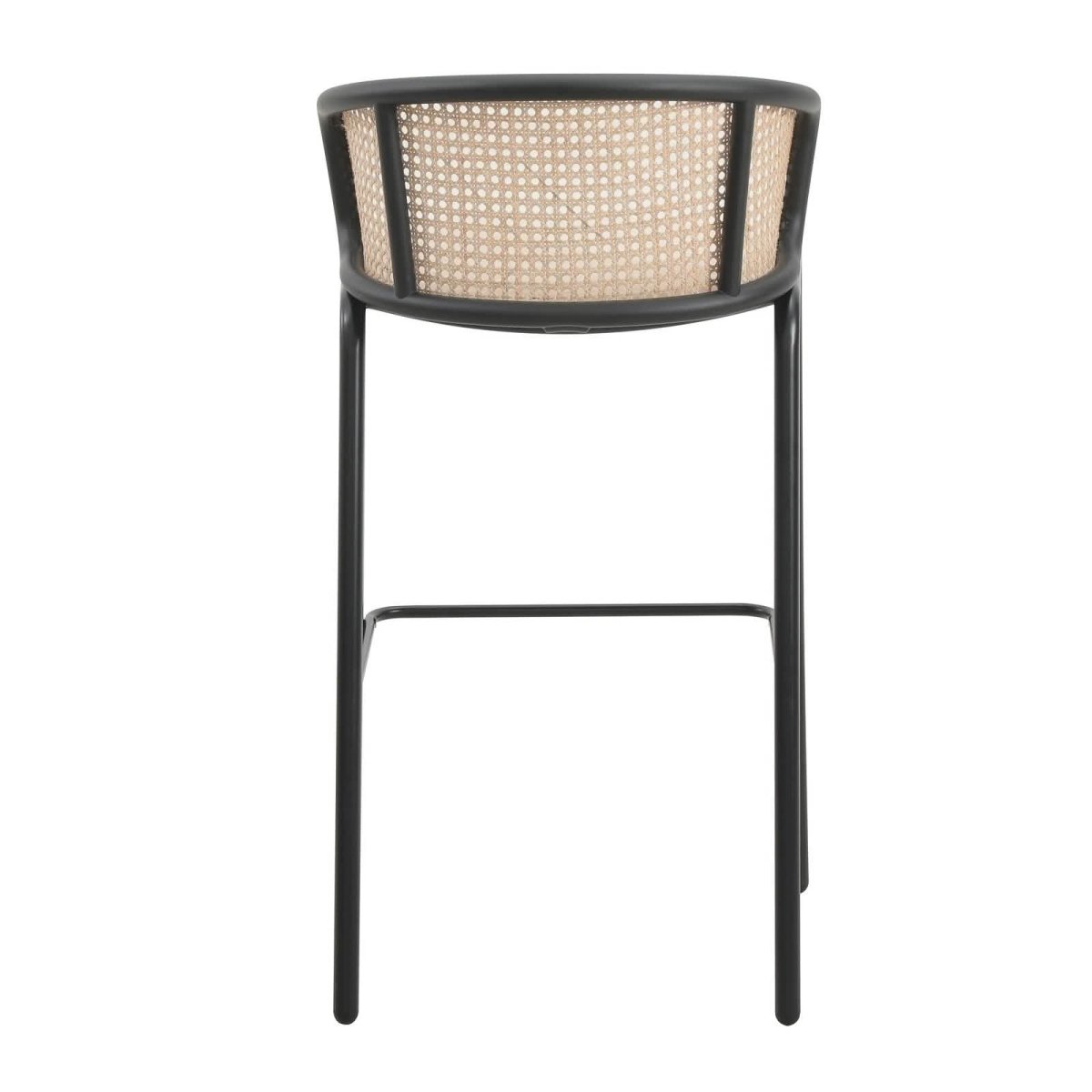 Ervilla Mid - Century Modern Wicker Bar Stool with Fabric Seat and Black/White Powder Coated Steel Frame