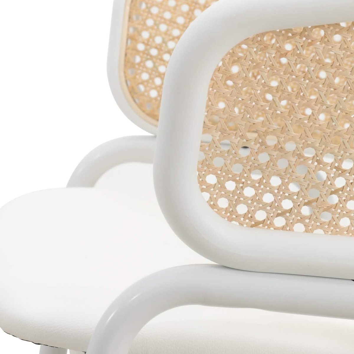 Ervilla Modern Dining Armchair with White Powder Coated Steel Legs and Wicker Back Set of 2
