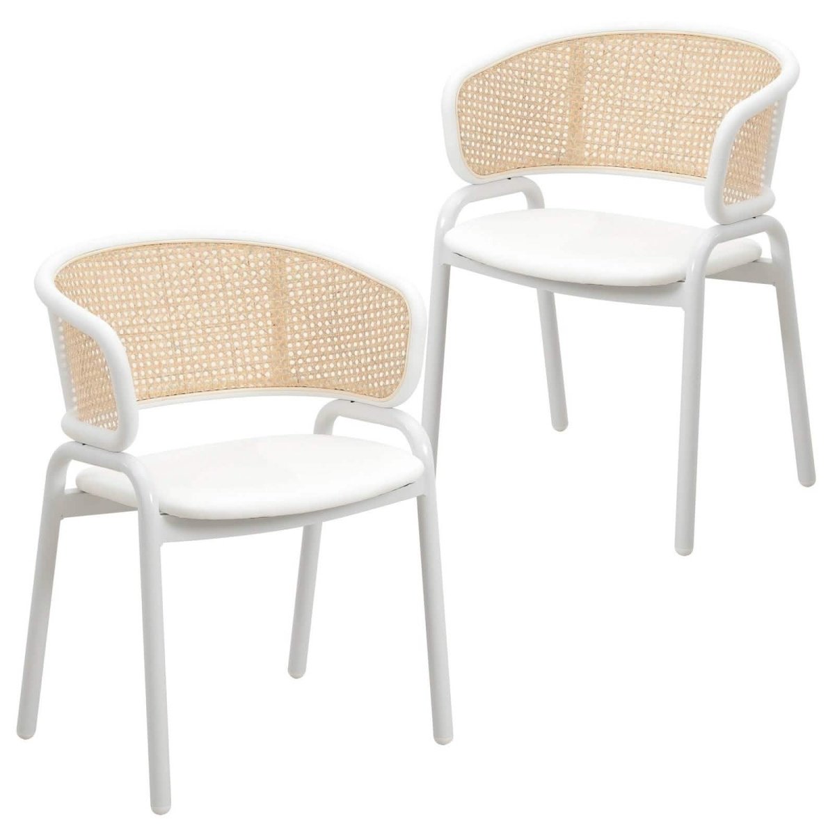 Ervilla Modern Dining Armchair with White Powder Coated Steel Legs and Wicker Back Set of 2